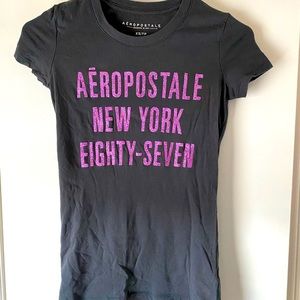 Aeropostale black t-shirt womens XS. Fusha glitter lettering.